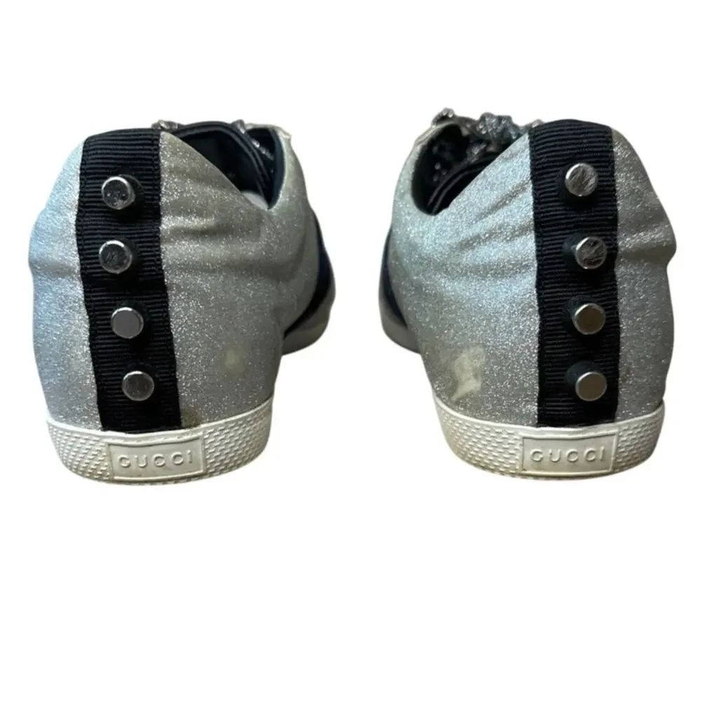 Gucci Bambi Silver Glitter Web Sneaker‎ 39 Spiked